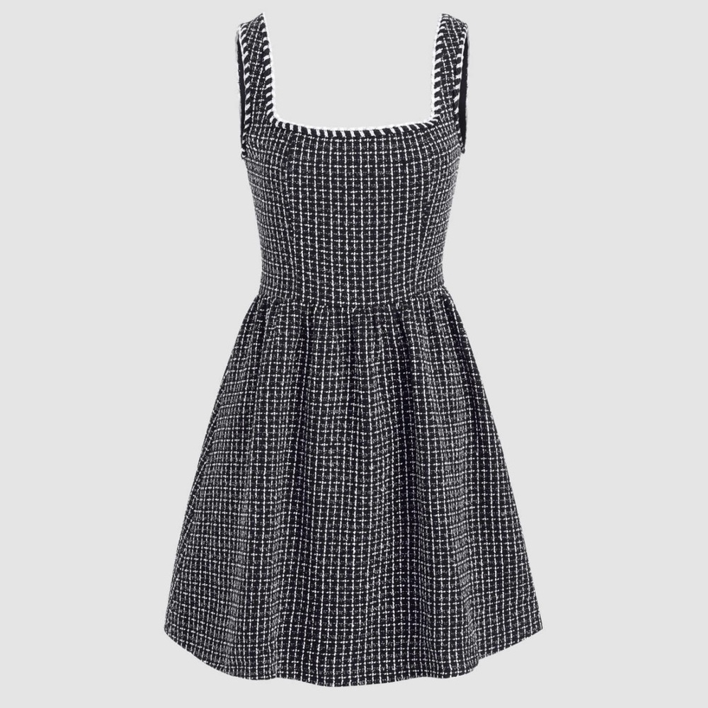 Cider Tweed U-Neckline Solid Mini Tweed Dress in Carbon Size Large NEW